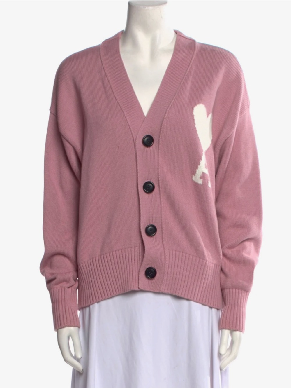 AMI Alexandre Mattiussi  Pink V-Neck Button Cardigan Sweater Size S